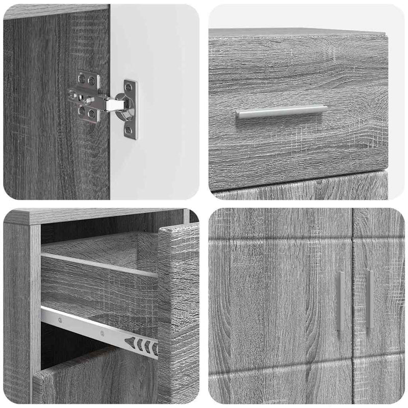 vidaXL Széf fiókkal ajtóval Szürke sonoma 88.5 x 30.5 x 73 cm Faanyag