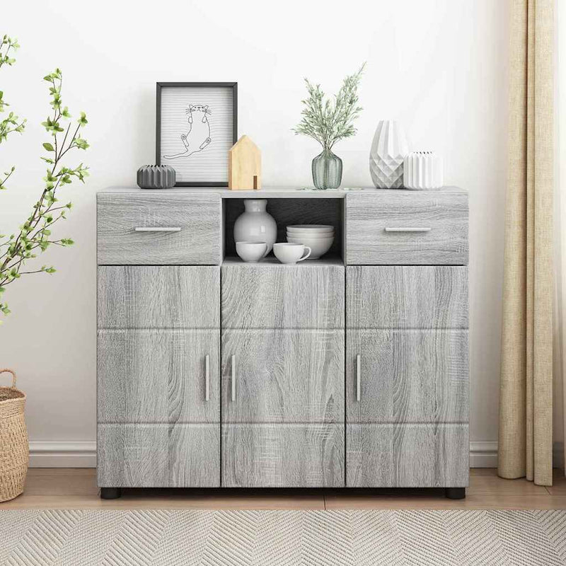 vidaXL Széf fiókkal ajtóval Szürke sonoma 88.5 x 30.5 x 73 cm Faanyag