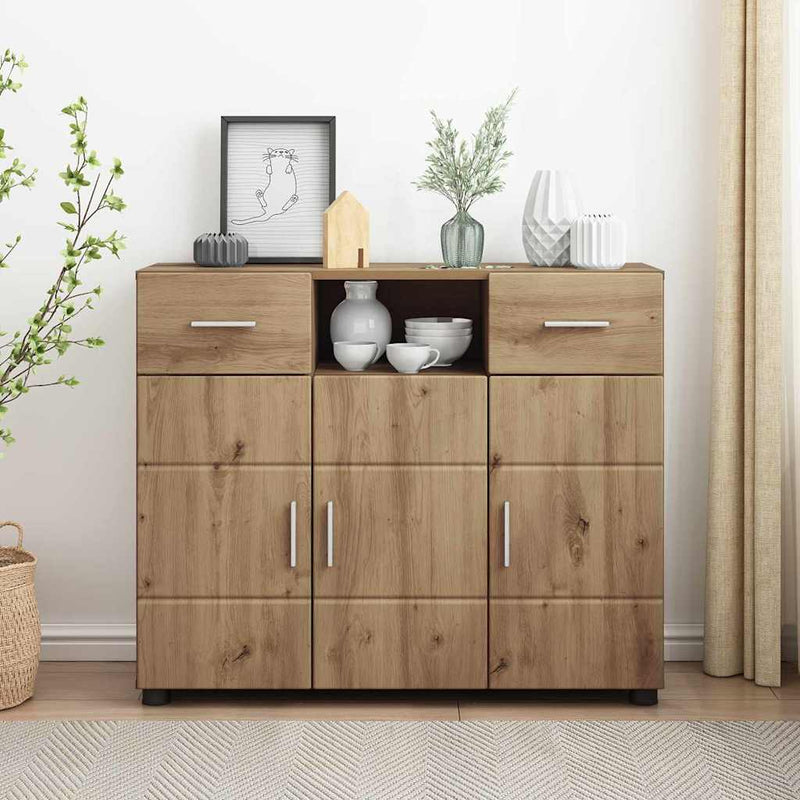 vidaXL Széf fiókkal ajtóval kézműves tölgy 88.5 x 30.5 x 73 cm Faanyag