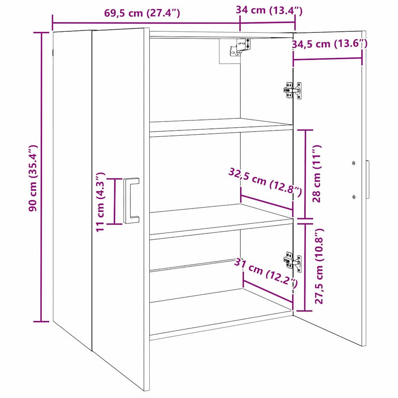 vidaXL Fali Szekrények 2 pcs kézműves tölgy 69.5 x 34 x 90 cm Faanyag