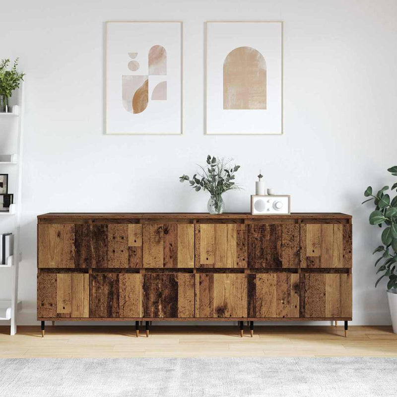 vidaXL Oldalszekrények 3 pcs Régi fa 180 x 35 x 70 cm Faanyag