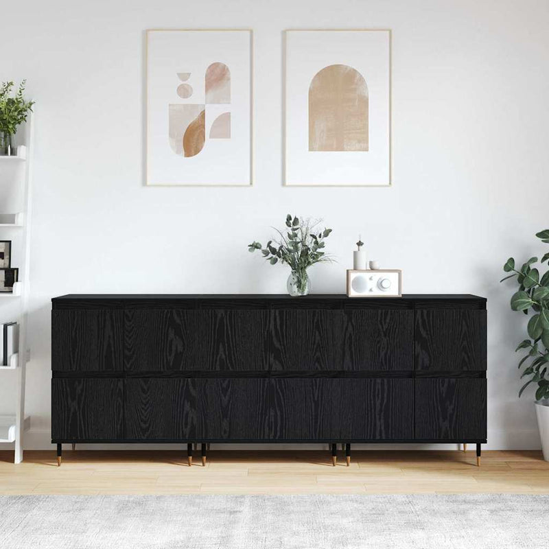 vidaXL Oldalszekrények 3 pcs Musta tammi 180 x 35 x 70 cm Faanyag