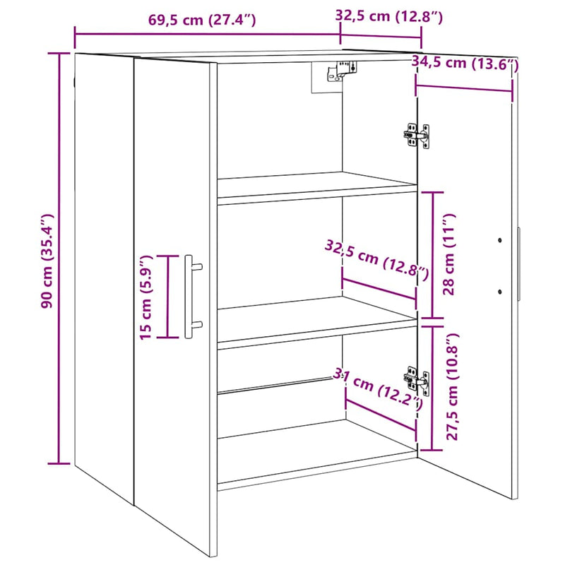 vidaXL Fali Szekrények 2 pcs Musta tammi 69.5 x 34 x 90 cm Faanyag