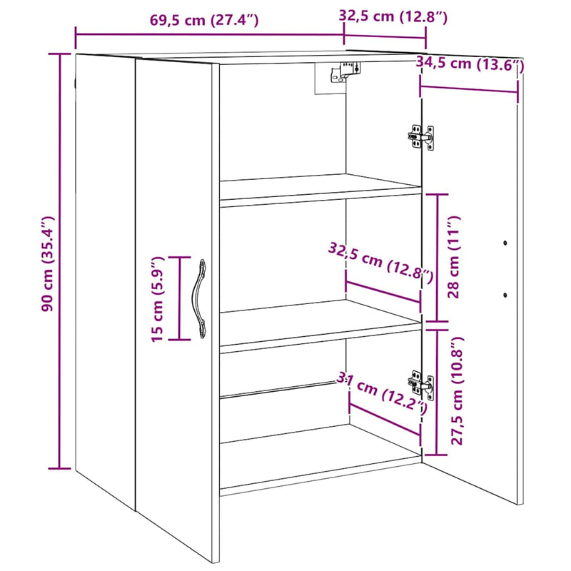 vidaXL Fali Szekrények 2 pcs Musta tammi 69.5 x 34 x 90 cm Faanyag