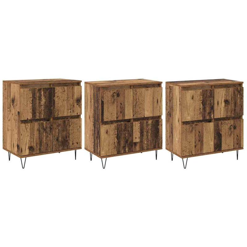 vidaXL Oldalszekrények 3 pcs Régi fa 180 x 35 x 70 cm Faanyag