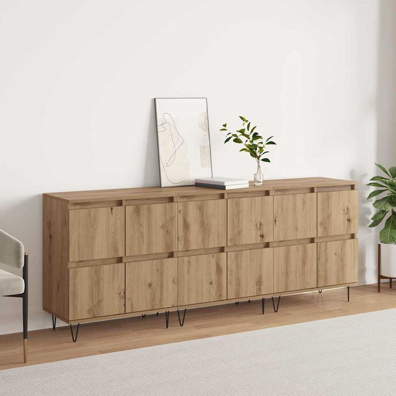 vidaXL Oldalszekrények 3 pcs kézműves tölgy 180 x 35 x 70 cm Faanyag