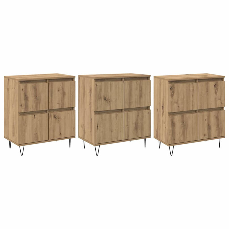 vidaXL Oldalszekrények 3 pcs kézműves tölgy 180 x 35 x 70 cm Faanyag