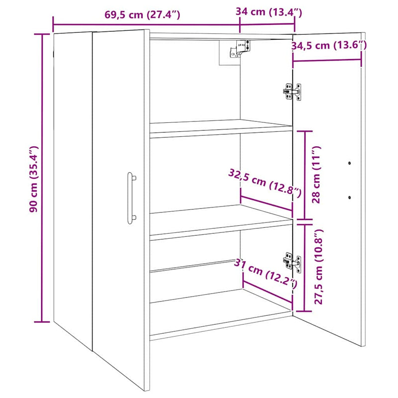 vidaXL Fali Szekrények 2 pcs Musta tammi 69.5 x 34 x 90 cm Faanyag