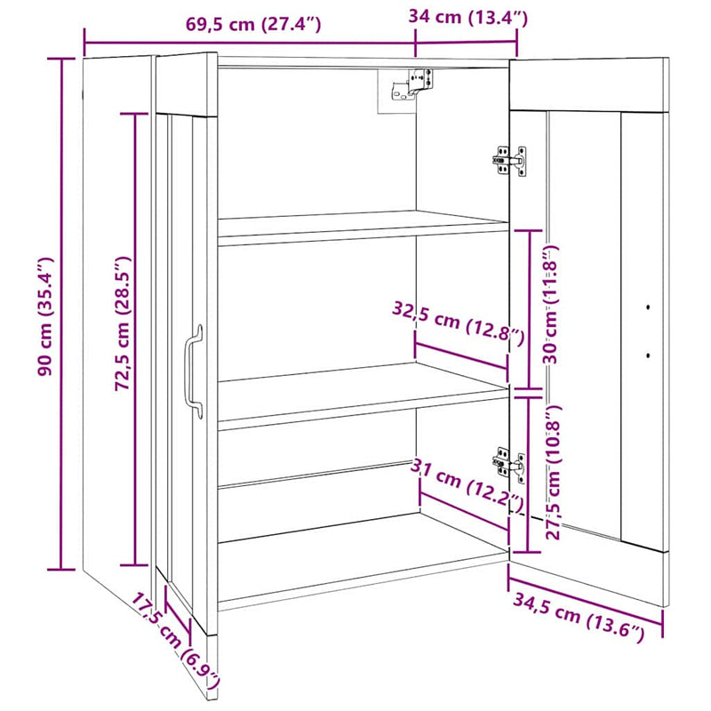 vidaXL Fali Szekrények 2 pcs kézműves tölgy 69.5 x 34 x 90 cm Faanyag