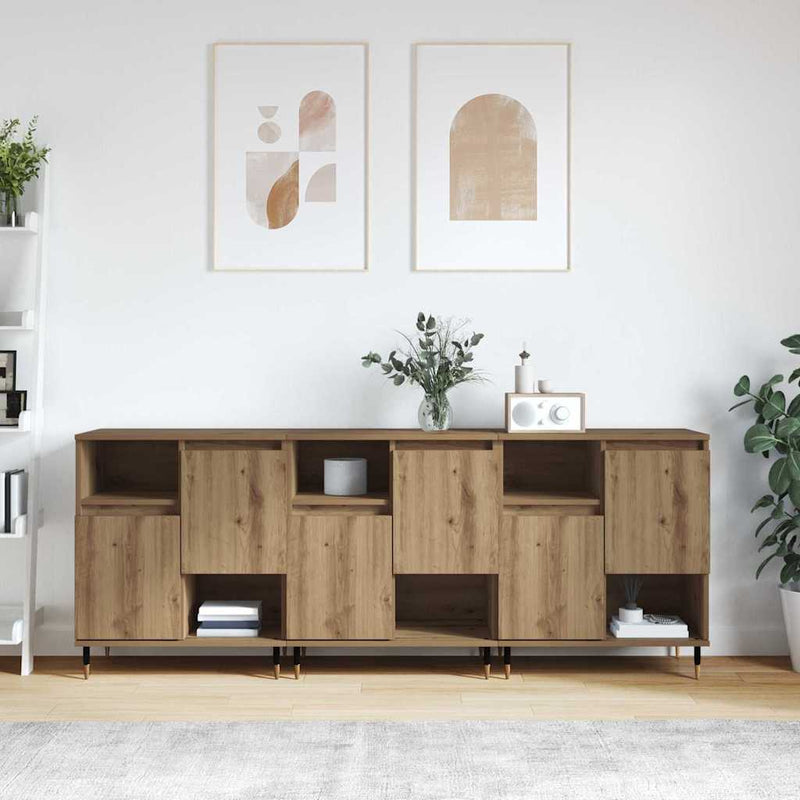 vidaXL Oldalszekrények 3 pcs kézműves tölgy 180 x 35 x 70 cm Faanyag