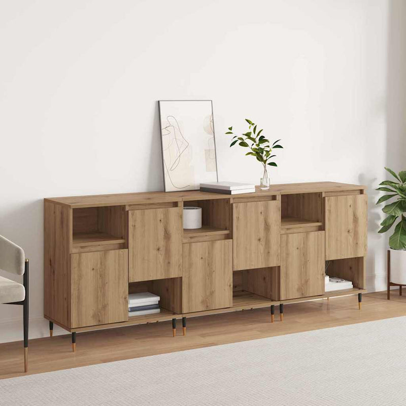 vidaXL Oldalszekrények 3 pcs kézműves tölgy 180 x 35 x 70 cm Faanyag
