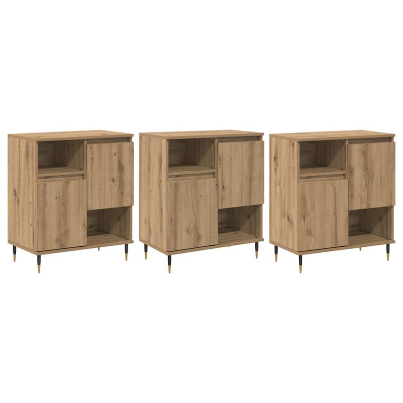 vidaXL Oldalszekrények 3 pcs kézműves tölgy 180 x 35 x 70 cm Faanyag