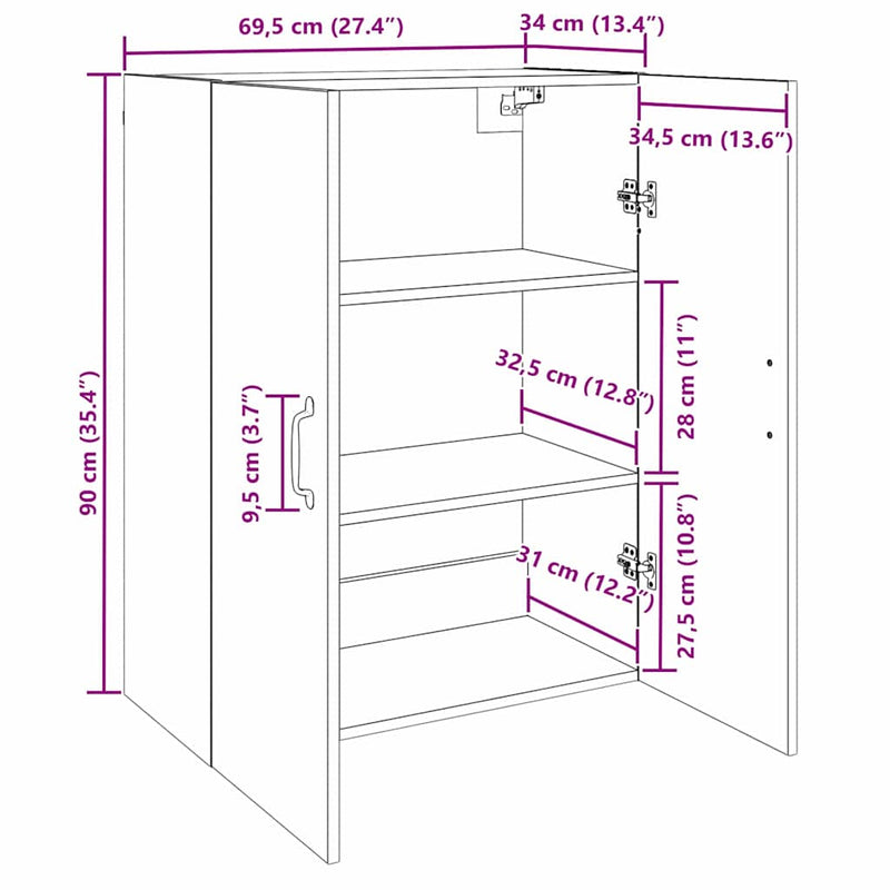 vidaXL Fali Szekrények 2 pcs Régi fa 69.5 x 34 x 90 cm Faanyag