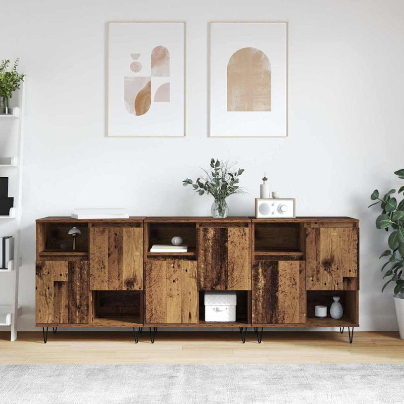 vidaXL Oldalszekrények 3 pcs Régi fa 180 x 35 x 70 cm Faanyag
