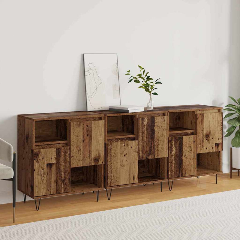 vidaXL Oldalszekrények 3 pcs Régi fa 180 x 35 x 70 cm Faanyag