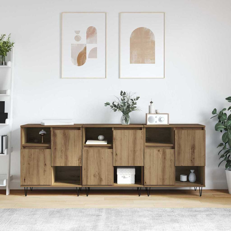 vidaXL Oldalszekrények 3 pcs kézműves tölgy 180 x 35 x 70 cm Faanyag