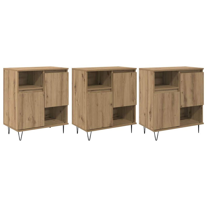 vidaXL Oldalszekrények 3 pcs kézműves tölgy 180 x 35 x 70 cm Faanyag