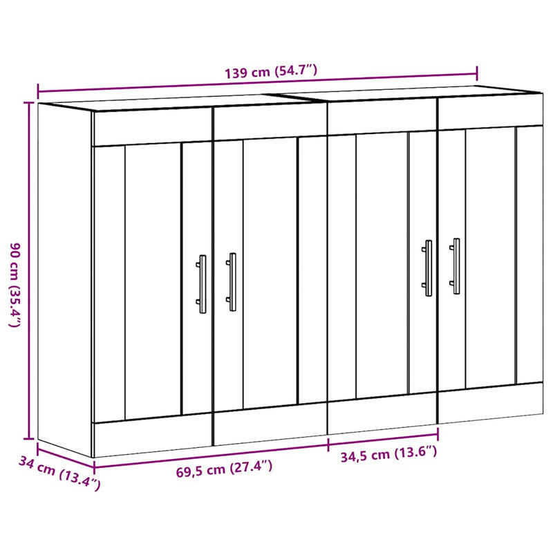 vidaXL Fali Szekrények 2 pcs Régi fa 69.5 x 34 x 90 cm Tömör fa