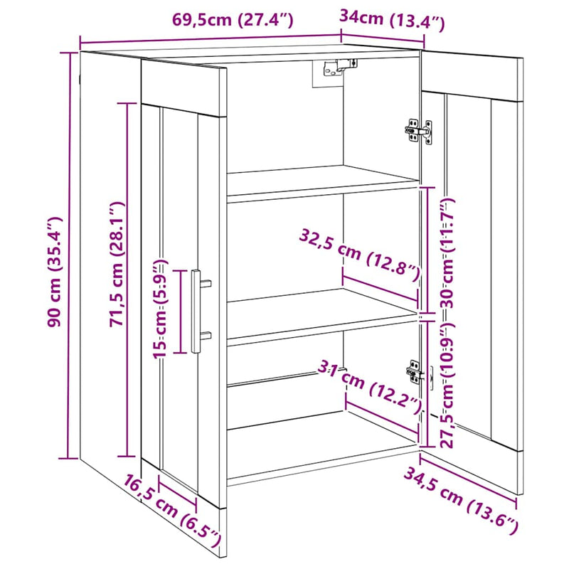 vidaXL Fali Szekrények 2 pcs Musta tammi 69.5 x 34 x 90 cm Faanyag