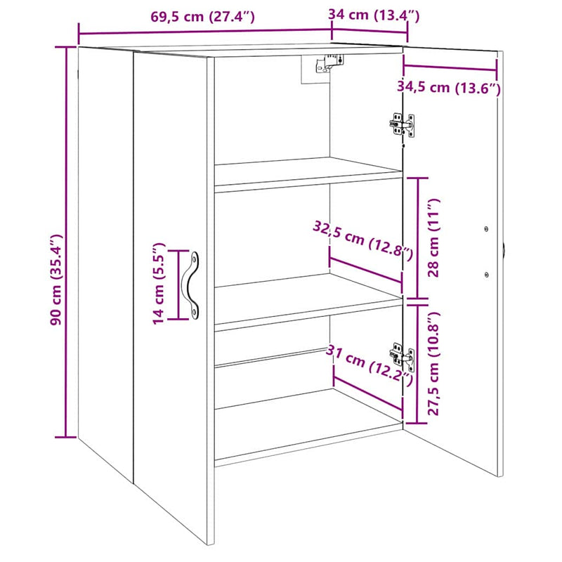 vidaXL Fali Szekrények 2 pcs kézműves tölgy 69.5 x 34 x 90 cm Faanyag