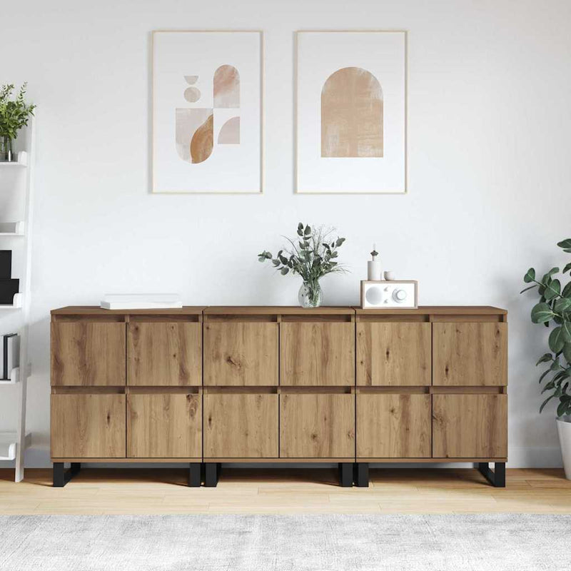 vidaXL Oldalszekrények 3 pcs kézműves tölgy 180 x 35 x 70 cm Faanyag