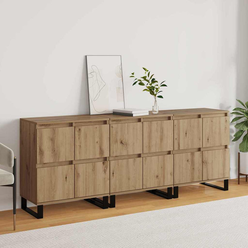 vidaXL Oldalszekrények 3 pcs kézműves tölgy 180 x 35 x 70 cm Faanyag