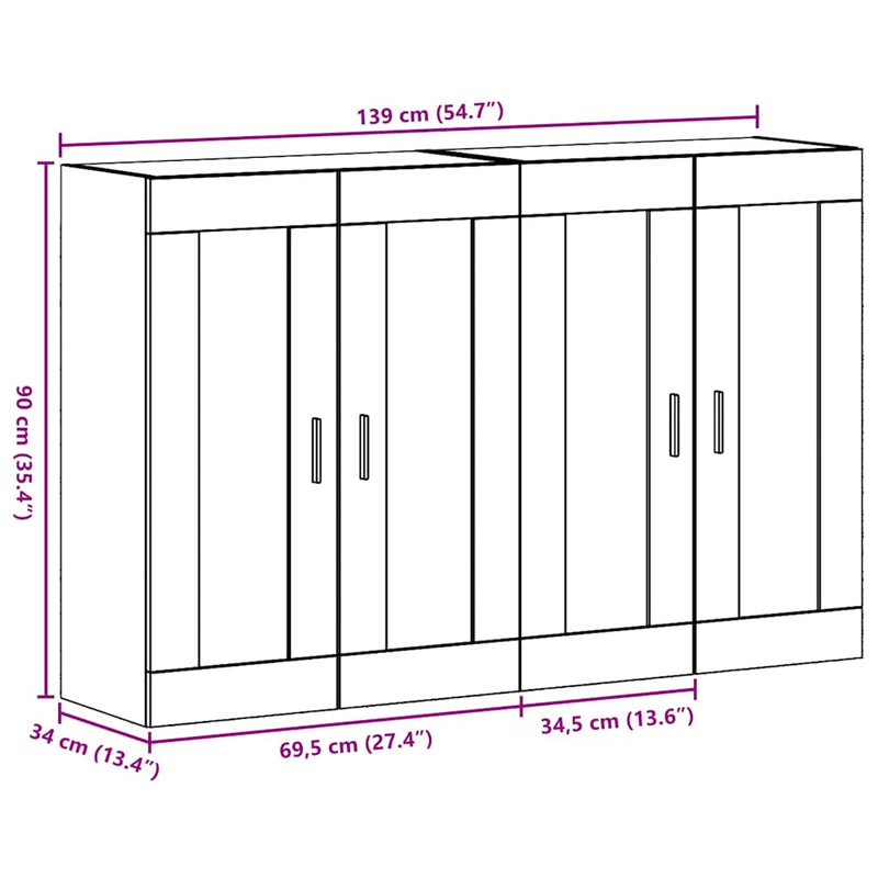 vidaXL Fali Szekrények 2 pcs Régi fa 69.5 x 34 x 90 cm