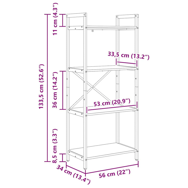 vidaXL Könyvespolc Sonoma tölgy 56 x 34 x 133,5 cm Faanyag
