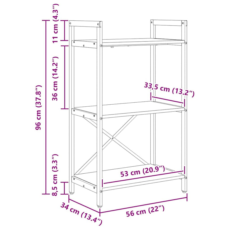 vidaXL Könyvespolc Szürke Sonoma 56 x 34 x 96 cm Faanyag