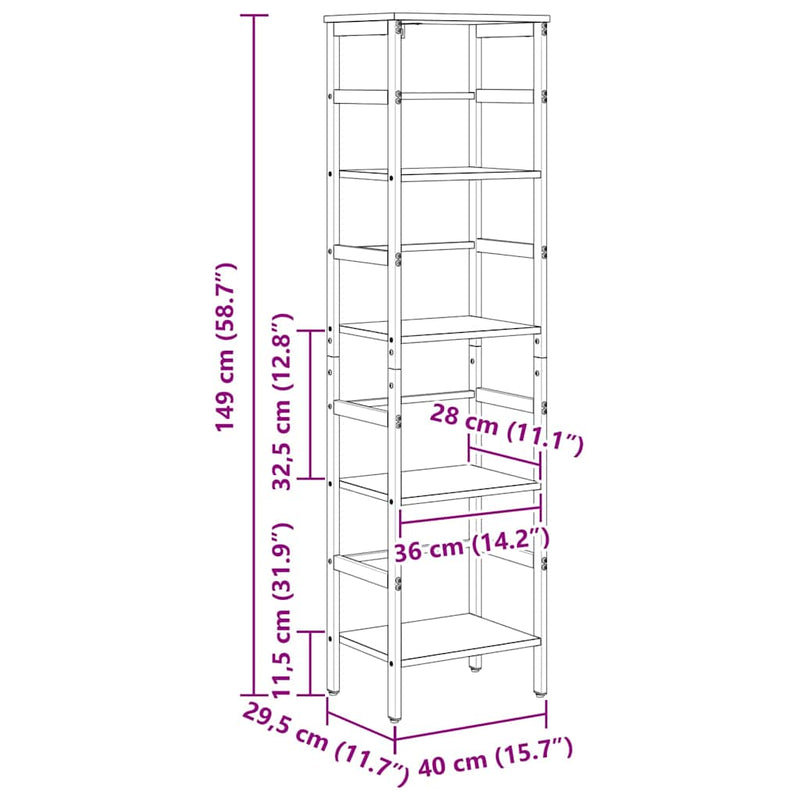 vidaXL Könyvespolc Szürke Sonoma 40 x 29,5 x 149 cm Faanyag