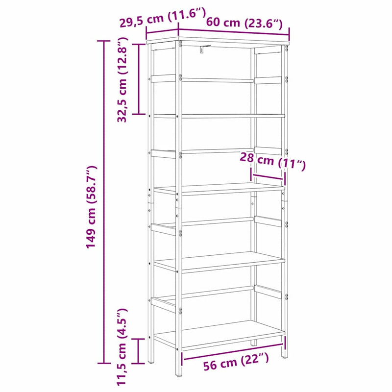 vidaXL Könyvespolc Szürke Sonoma 60 x 29,5 x 149 cm Faanyag