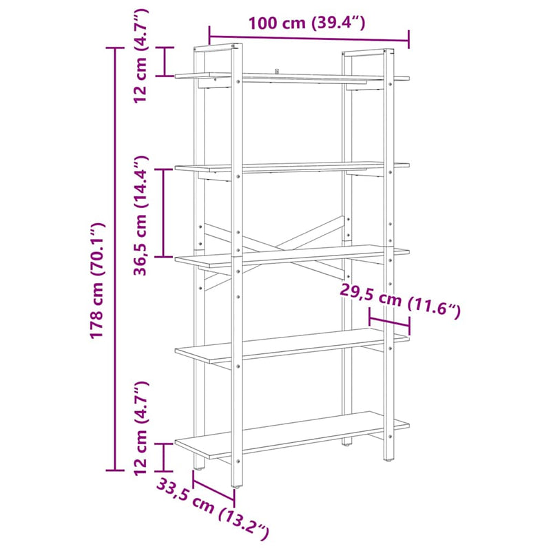 vidaXL Könyvespolc Szürke Sonoma 100 x 33,5 x 178 cm Faanyag