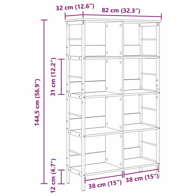 vidaXL Könyvespolc Sonoma tölgy 82 x 32 x 144,5 cm Faanyag