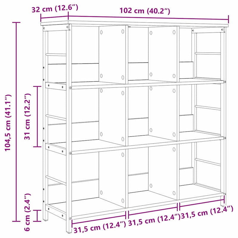 vidaXL Könyvespolc Fekete tölgy 102 x 32 x 104,5 cm Faanyag