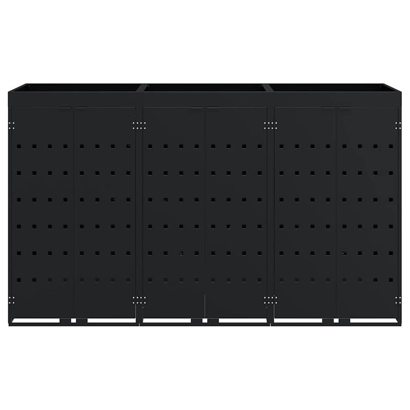 vidaXL Gurulós kuka tároló 3 kukához Fekete 204 x 77,5 x 121,5 cm