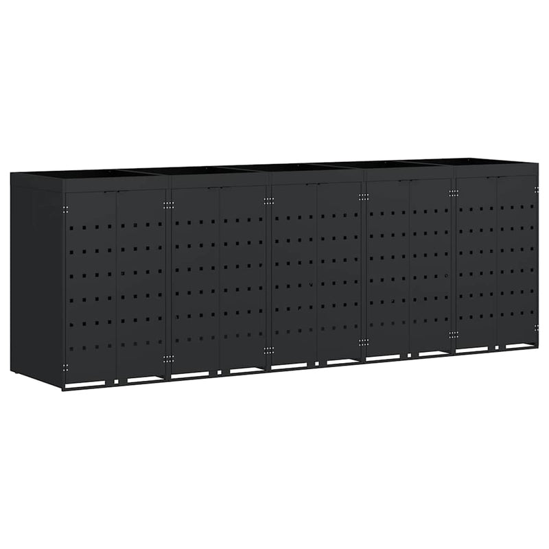 vidaXL Gurulós kuka tároló 5 kukához Fekete 340 x 77,5 x 121,5 cm