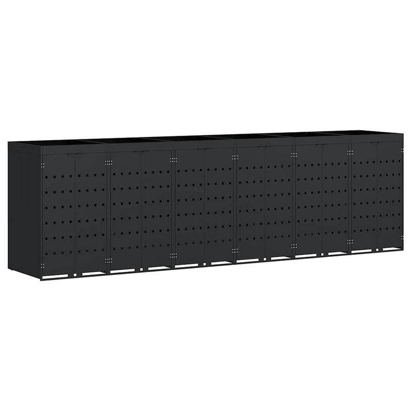 vidaXL Gurulós kuka tároló 6 kukához Fekete 408 x 77,5 x 121,5 cm