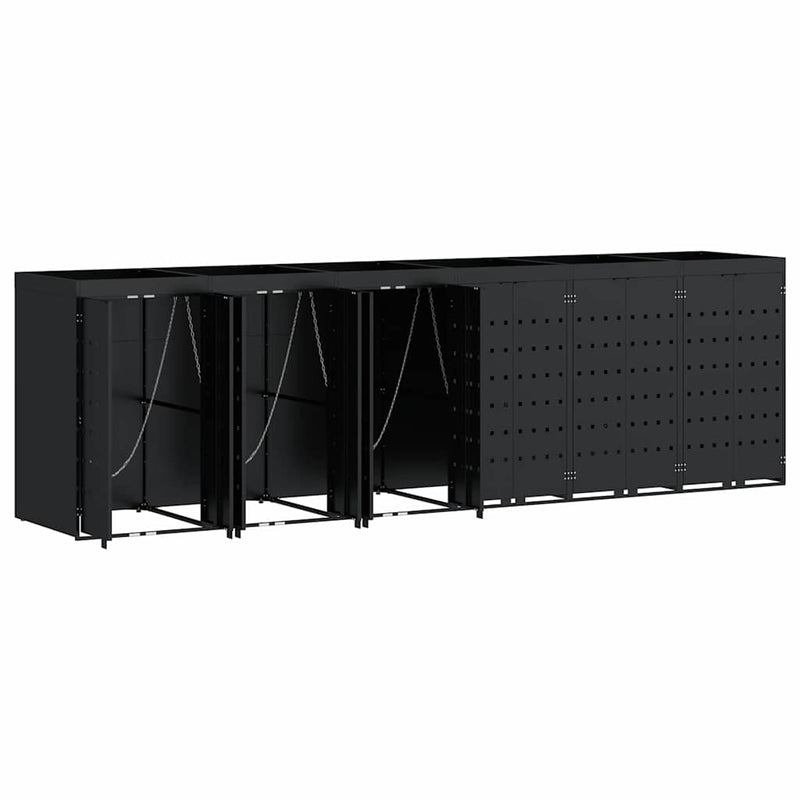 vidaXL Gurulós kuka tároló 6 kukához Fekete 408 x 77,5 x 121,5 cm