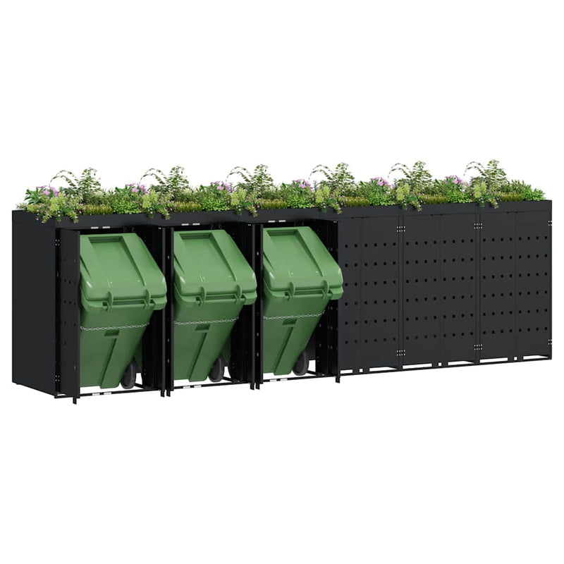 vidaXL Gurulós kuka tároló 6 kukához Fekete 408 x 77,5 x 121,5 cm