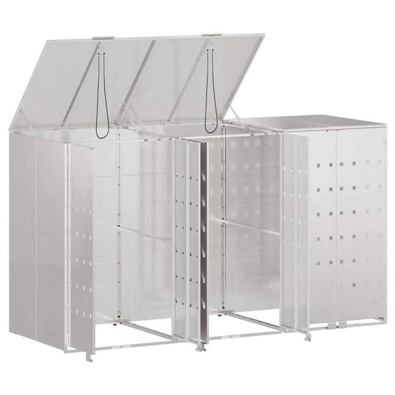 vidaXL Gurulós kuka tároló 3 kukához Ezüst 340 x 77.5 x 115.5 cm