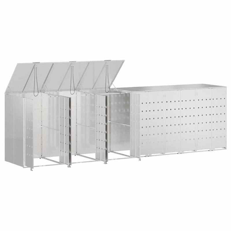 vidaXL Gurulós kuka tároló 3 kukához Ezüst 340 x 77.5 x 115.5 cm