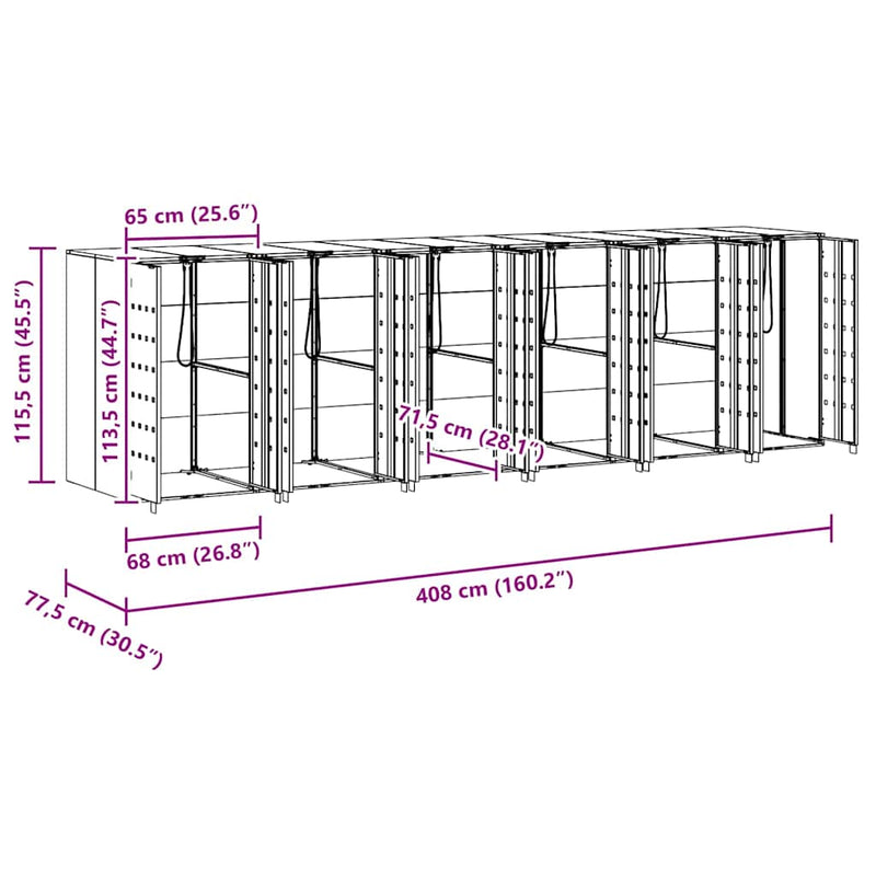 vidaXL Gurulós kuka tároló 3 kukához Ezüst 340 x 77.5 x 115.5 cm