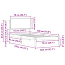 vidaXL Ágykeret Kárpitozott Fejtámlával Fekete 75 x 190 cm Tömör fenyő