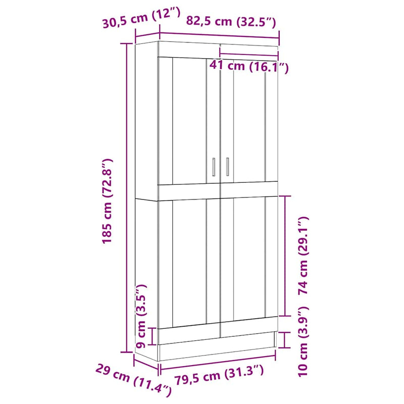 vidaXL Könyvespolc Musta tammi 82,5 x 30,5 x 185 cm Faanyag