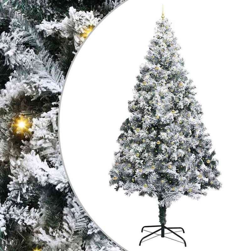 vidaXL Műfenyő LED világítással és arany gömbökkel Zöld 400 cm PVC