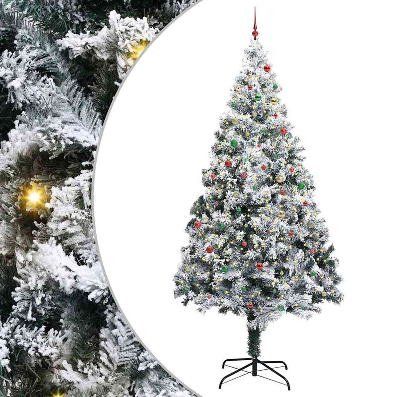 vidaXL Műfenyő LED világítással és színes gömbökkel Zöld 400 cm PVC