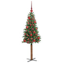 vidaXL Karcsú karácsonyfa 150 LED-del Zöld 150 cm PVC és tömör fenyőfa