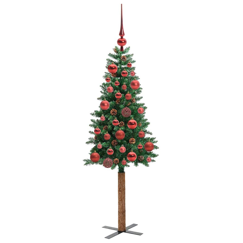 vidaXL Karcsú karácsonyfa 150 LED-del Zöld 150 cm PVC és tömör fenyőfa