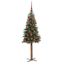 vidaXL Karcsú karácsonyfa 150 LED-del Zöld 150 cm PVC és tömör fenyőfa