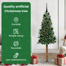 vidaXL Karcsú karácsonyfa 150 LED-del Zöld 150 cm PVC és tömör fenyőfa